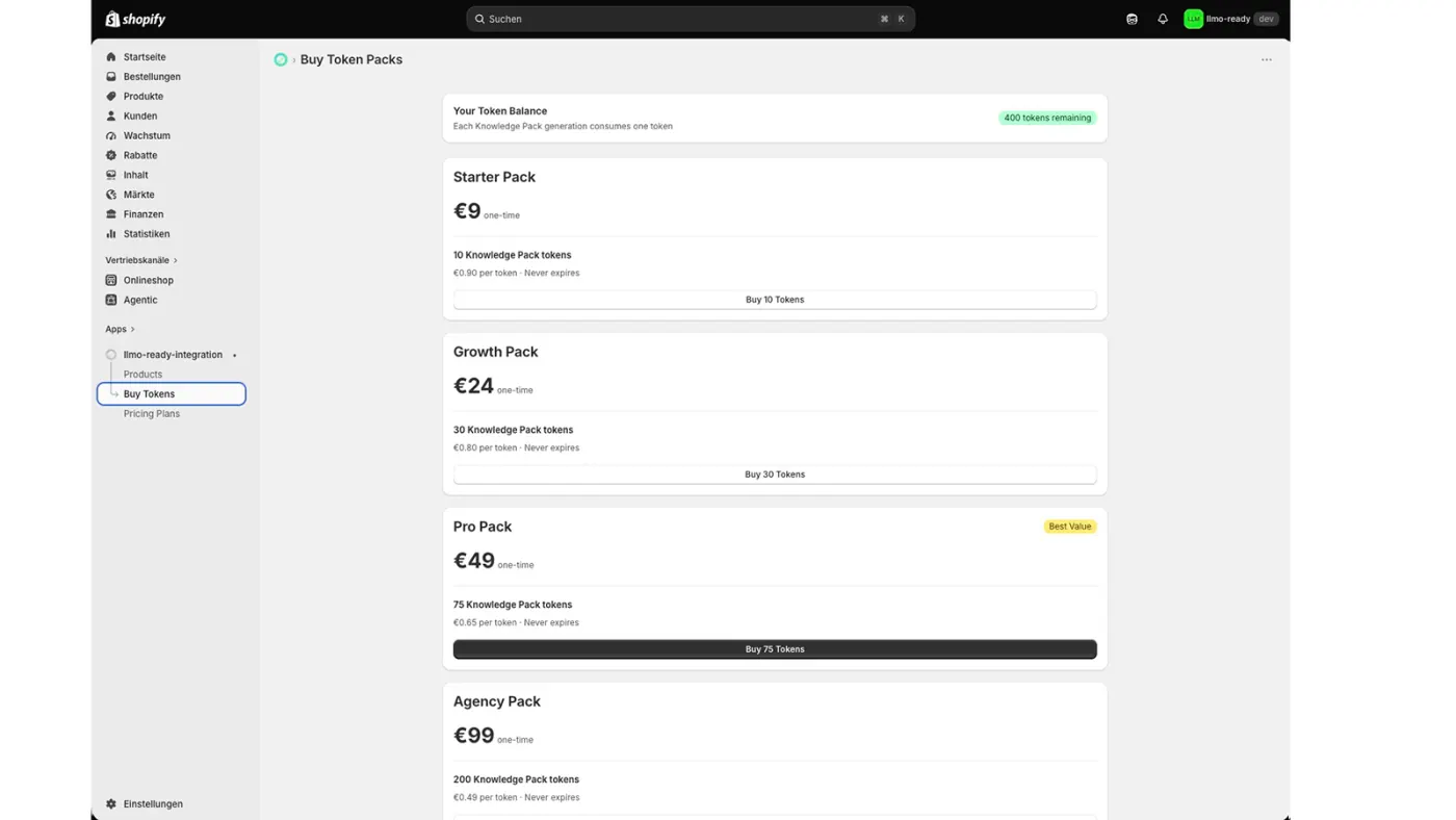 Tokens kaufen in LLMO Ready